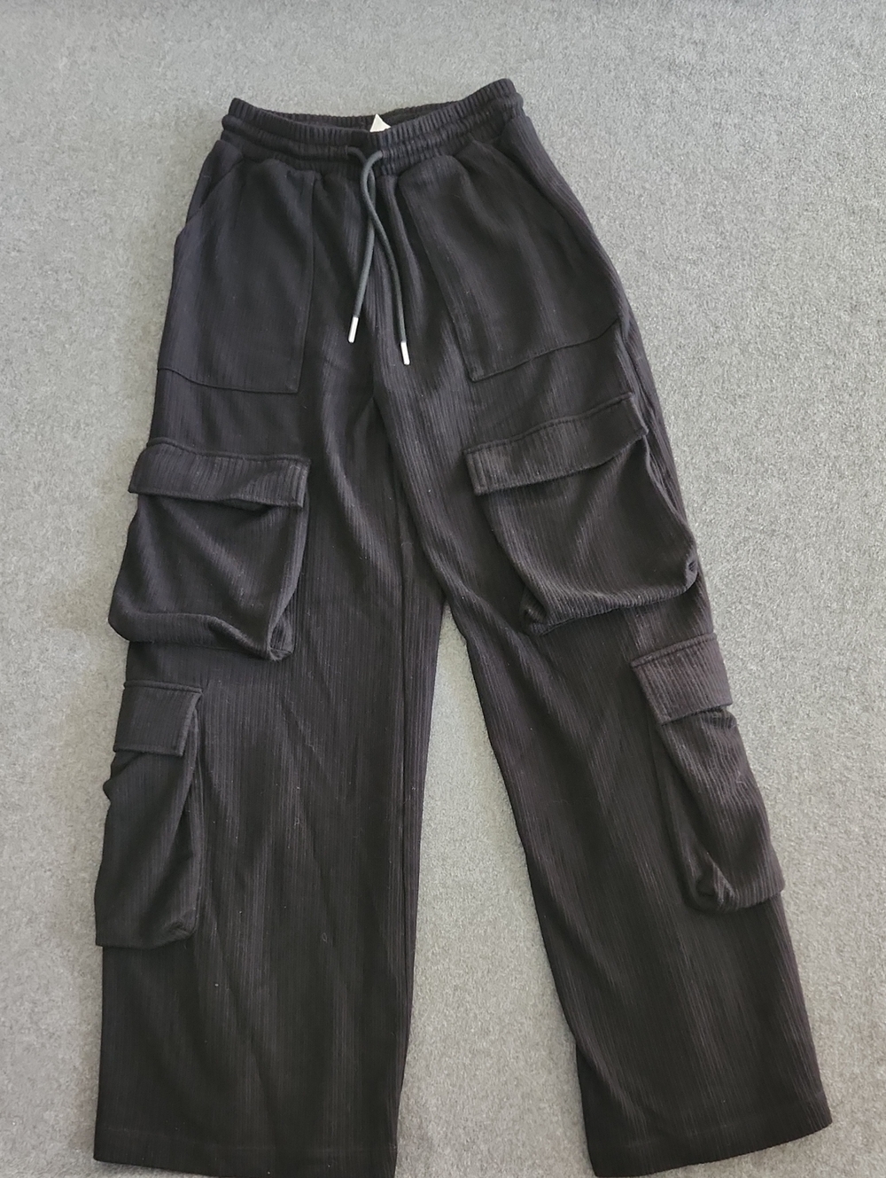 HALARA Black Wide Leg High Rise Ribbed Cargo Pants Women's Size XS Stretchy